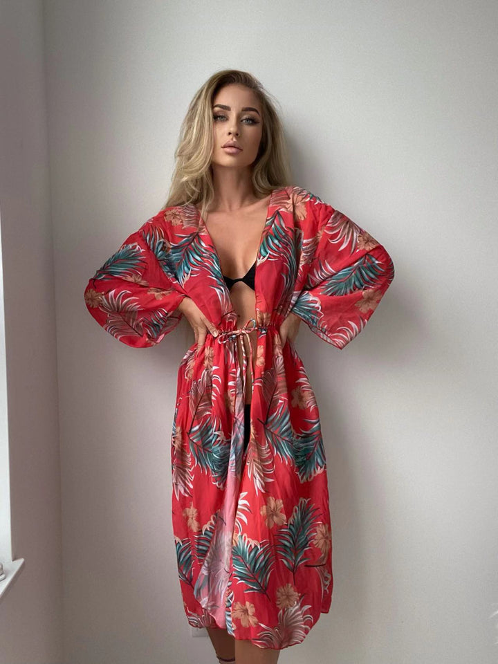 Damen luftiger Strandkimono mit floralen Motiven Echo Archiv