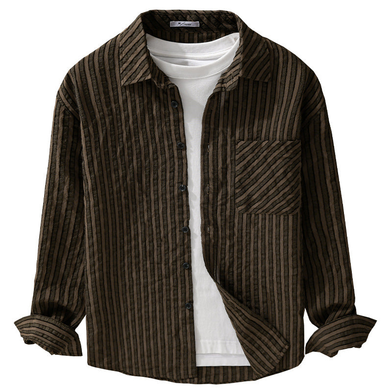 Herren Strukturierter Cord-Overshirt im Relaxed-Fit mit aufgesetzter Brusttasche Echoarchiv