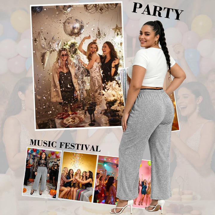 Damen Glitzernde Palazzo-Loungehose mit elastischem Komfortbund echoarchiv-