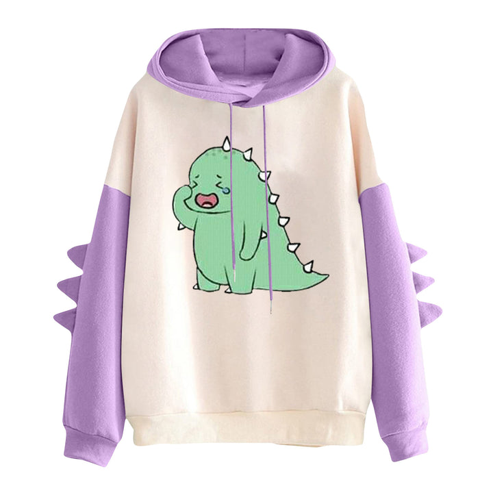 Damen Kapuzenpullover mit niedlichem Dinosaurier-Print und dreidimensionalen Ärmeldetails – Auréline