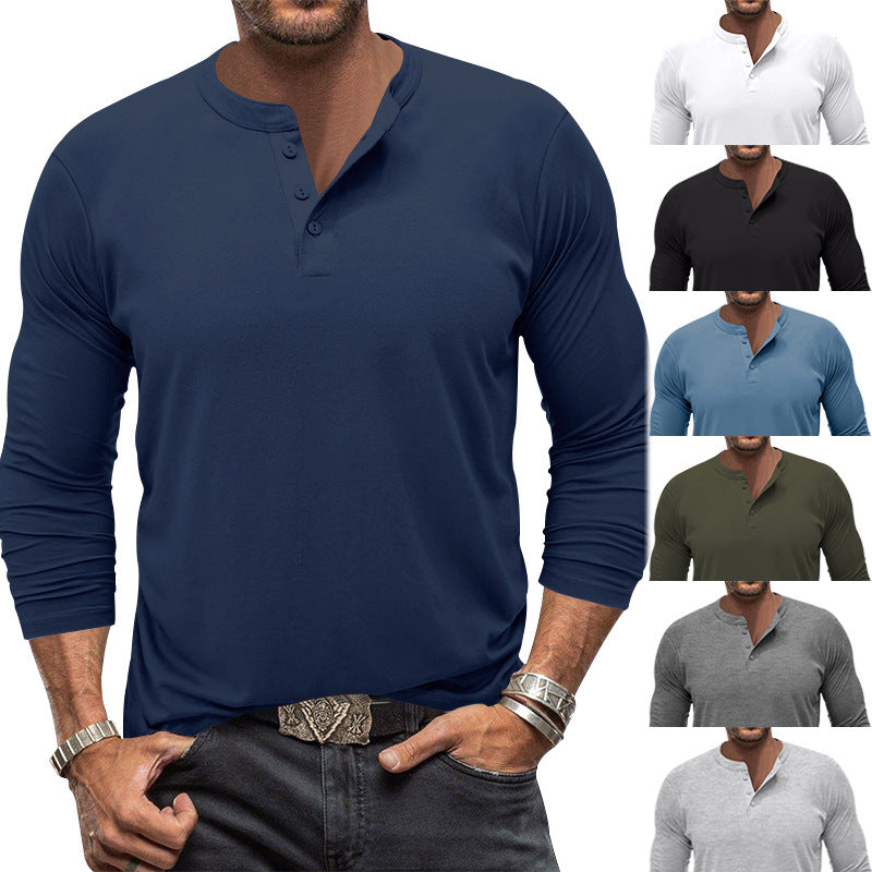 Herren Langarm-Henley-Shirt mit praktischem Knopfdesign Echoarchiv