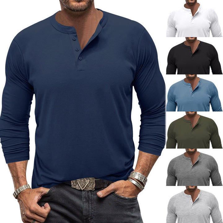 Herren Langarm-Henley-Shirt mit praktischem Knopfdesign Echoarchiv
