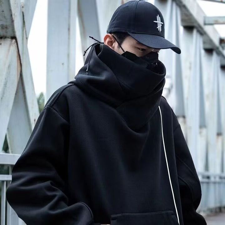 Herren futuristischer Hoodie mit hohem Kragen und praktischen Taschen Echoarchiv