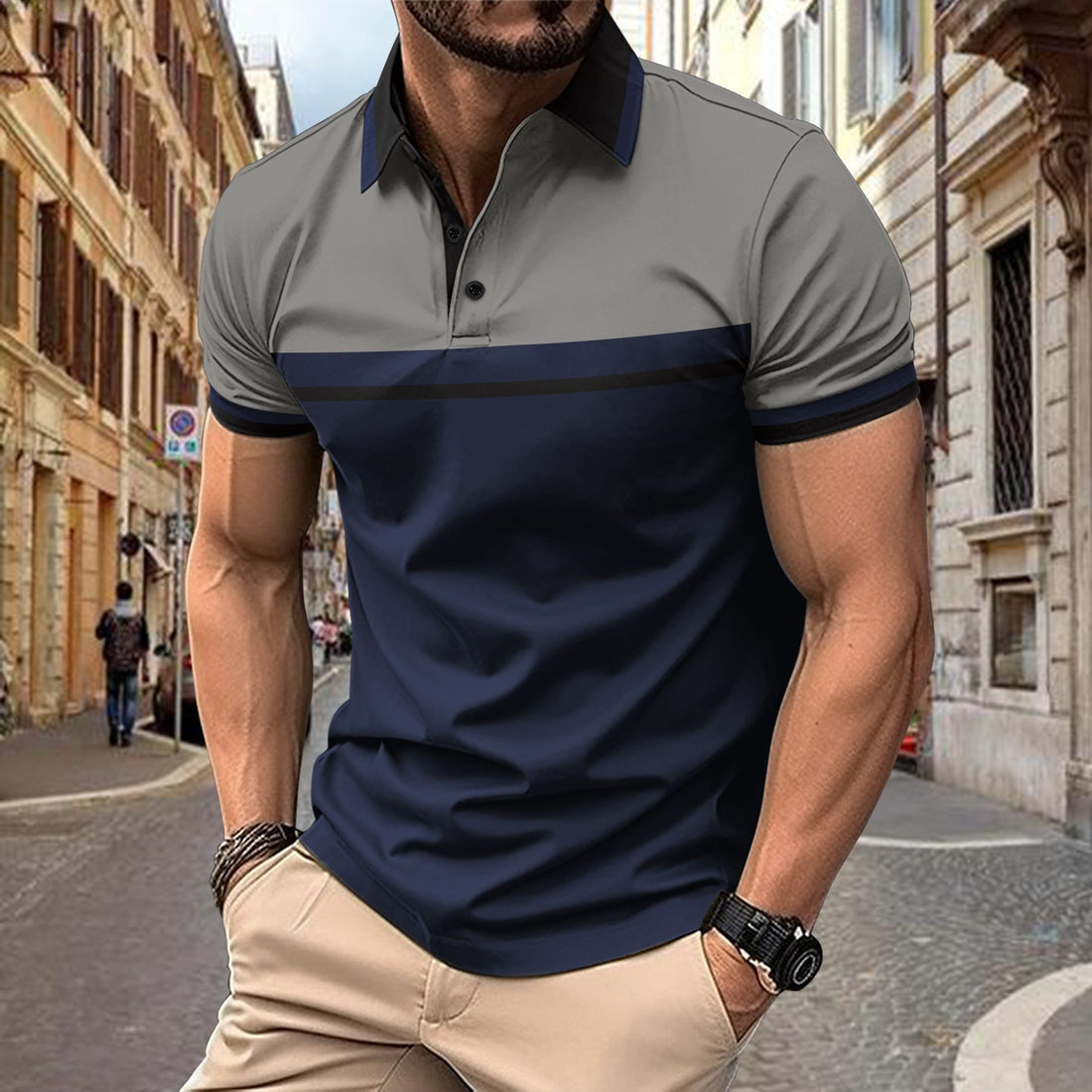 Herren Polohemd mit modernem Farbblockdesign – Cavello