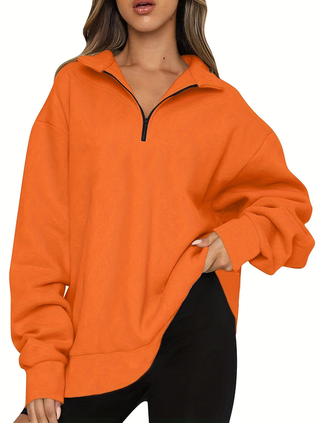 Damen nan Oversized Sweatshirt mit Kurzreißverschluss, Stehkragen und Kängurutasche Echo Archiv