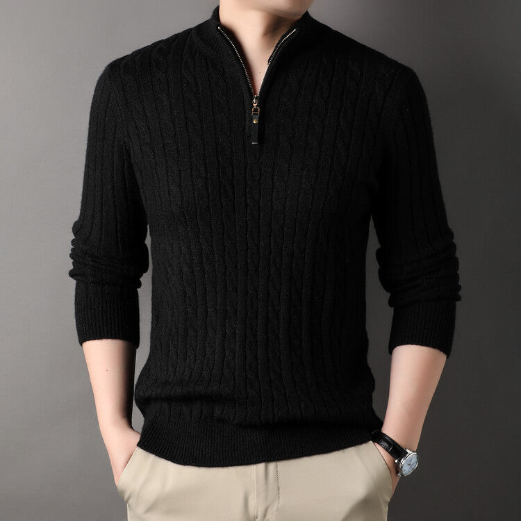Herren Pullover mit Zipper und strukturiertem Zopfmuster Echoarchiv