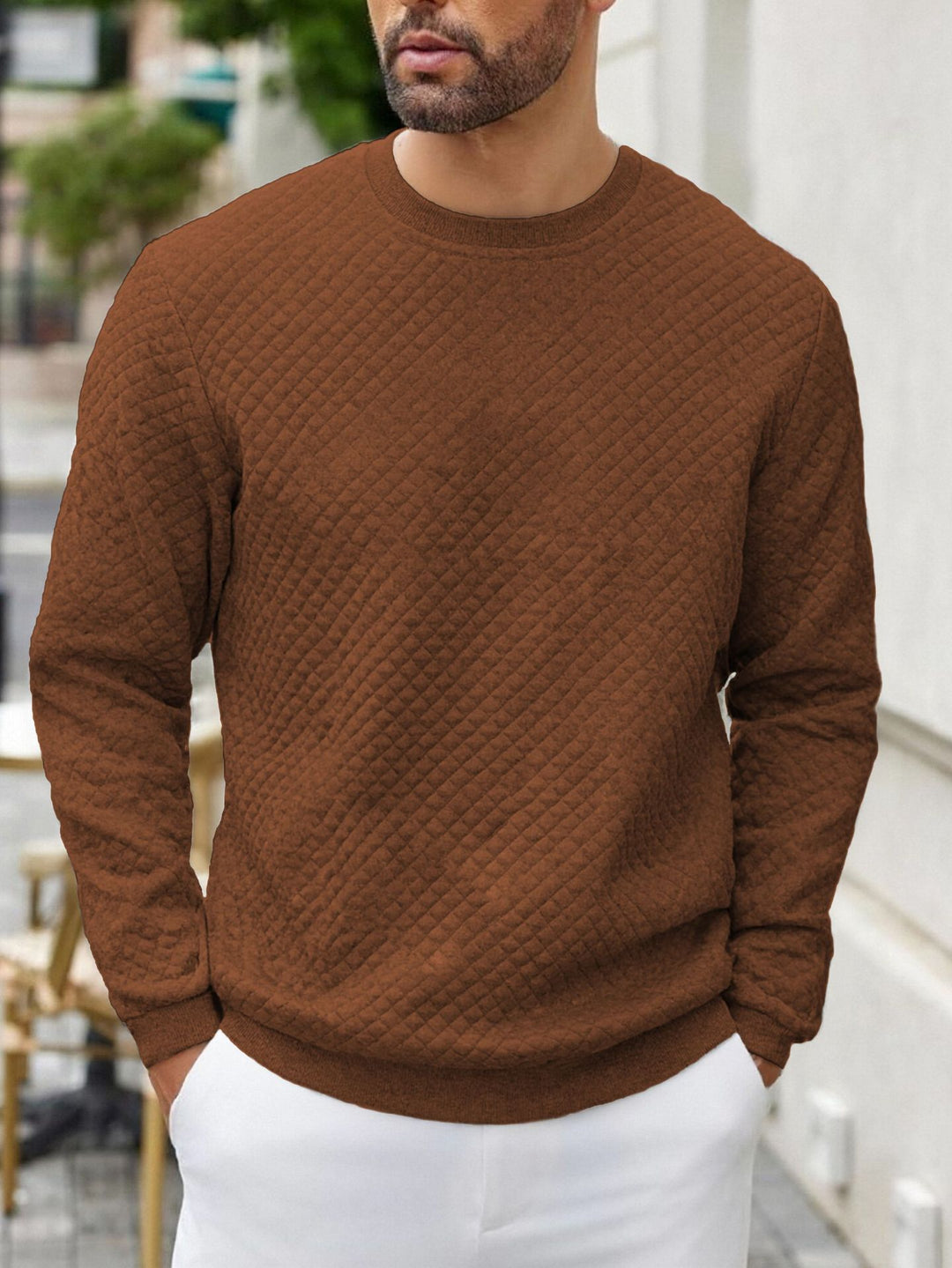 Herren gesteppter Sweatpullover mit Rautensteppung, geripptem Kragen und komfortablem Regular Fit – Marzano