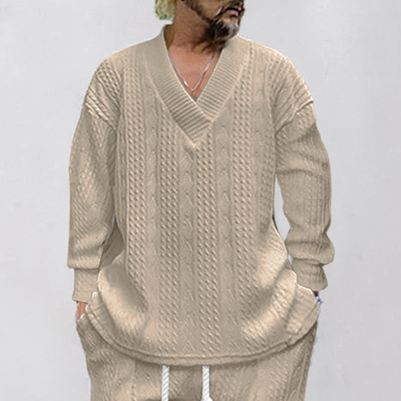 Herren lässiger Strickpullover mit V-Ausschnitt und modernem Muster Echoarchiv
