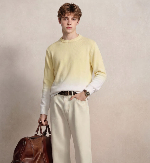 Herren Feinstrick-Pullover mit Dip-Dye-Effekt und Rundhalsausschnitt Echoarchiv