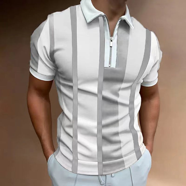 Herren Polohemd mit sportlichem Reißverschluss und elegantem Blockstreifenmuster Echoarchiv