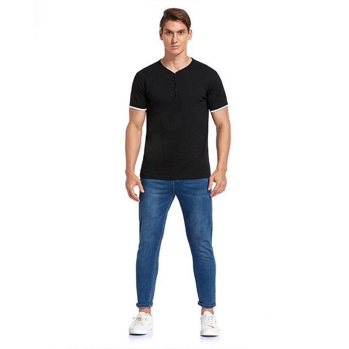 Herren Kurzarm Henley-T-Shirt mit modischem Stehkragen und detailreicher Knopfleiste Echoarchiv