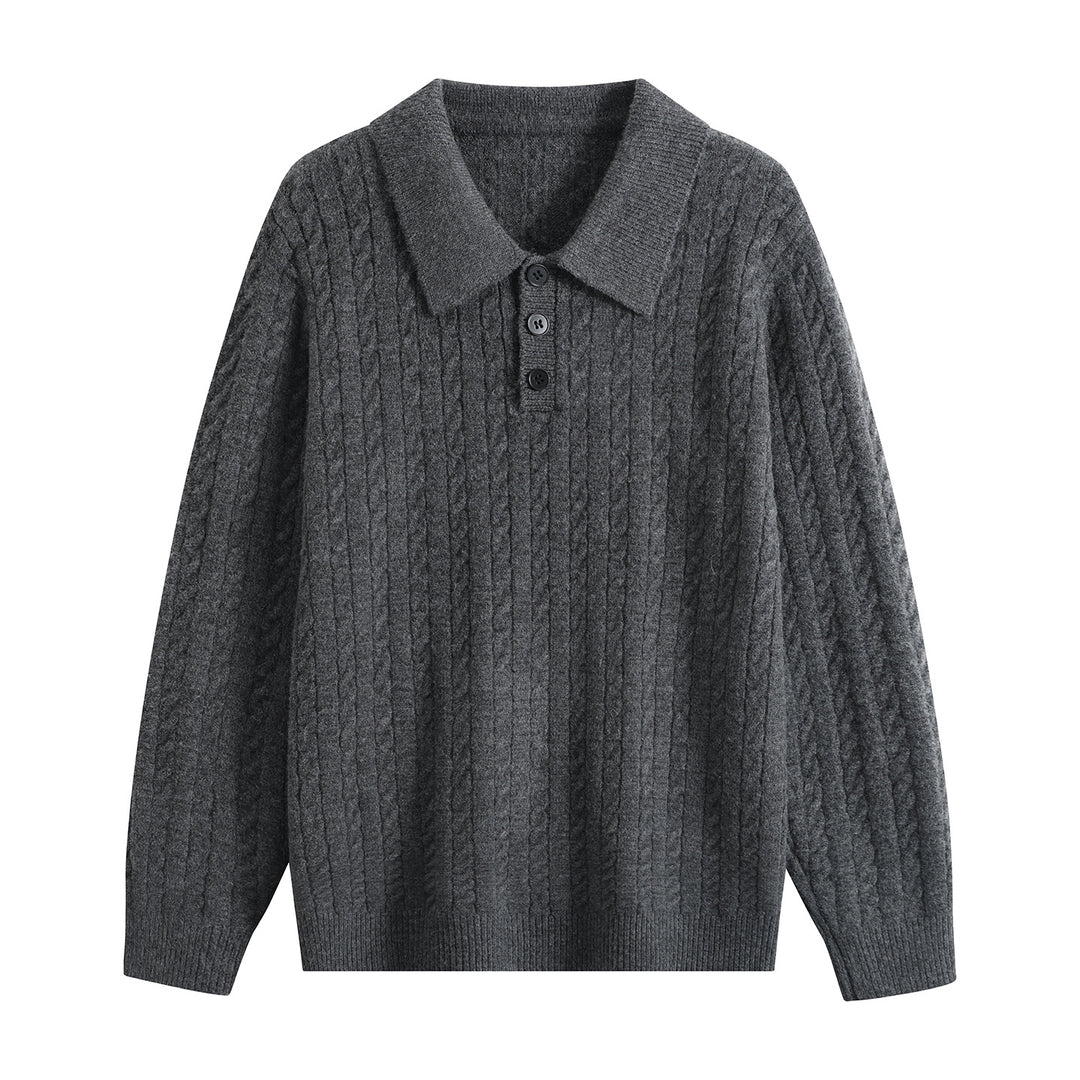 Herren Zopfstrick-Polopullover mit Polokragen, halber Knopfleiste & relaxed Schnitt Echoarchiv