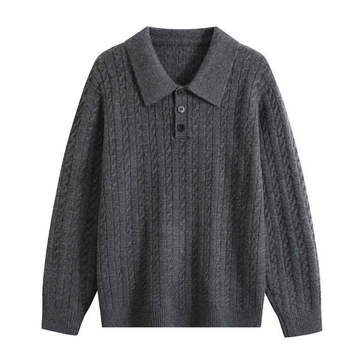 Herren Zopfstrick-Polopullover mit Polokragen, halber Knopfleiste & relaxed Schnitt Echoarchiv