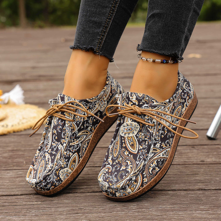 Damen bunte gemusterte Canvas-Schnürschuhe mit leichter Plateau-Sohle Echo Archiv