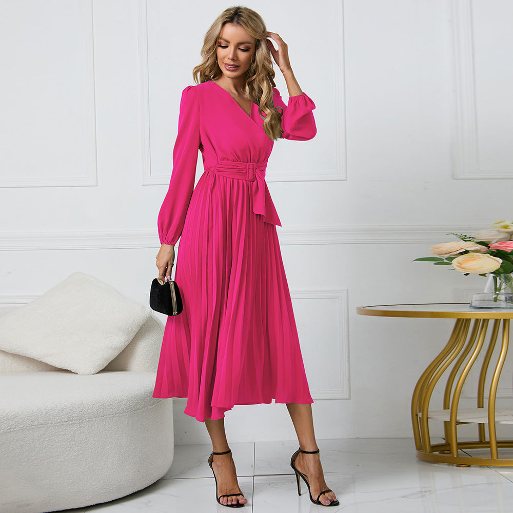 Damen Plissiertes Wickel‑Midikleid mit Taillengürtel und V‑Ausschnitt Echo Archiv