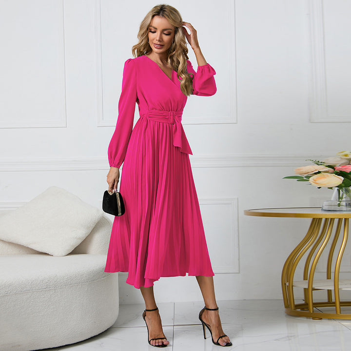 Damen Plissiertes Wickel‑Midikleid mit Taillengürtel und V‑Ausschnitt Echo Archiv