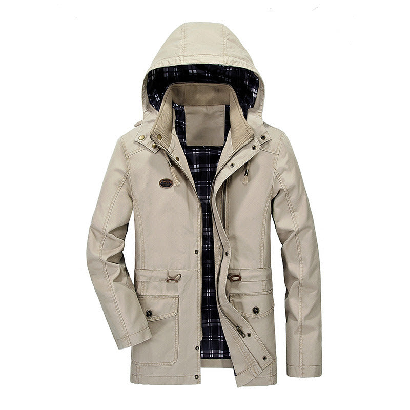 Herren Kapuzen-Transitionparka mit kariertem Innenfutter und Utility-Taschen – Taviero