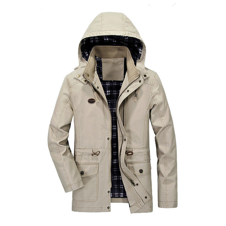 Herren Kapuzen-Transitionparka mit kariertem Innenfutter und Utility-Taschen – Taviero