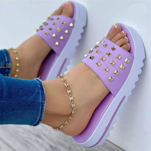 Damen nan Nieten-Pantolette mit gepolstertem Komfortfußbett und profiliertem Flatform-Absatz Echo Archiv