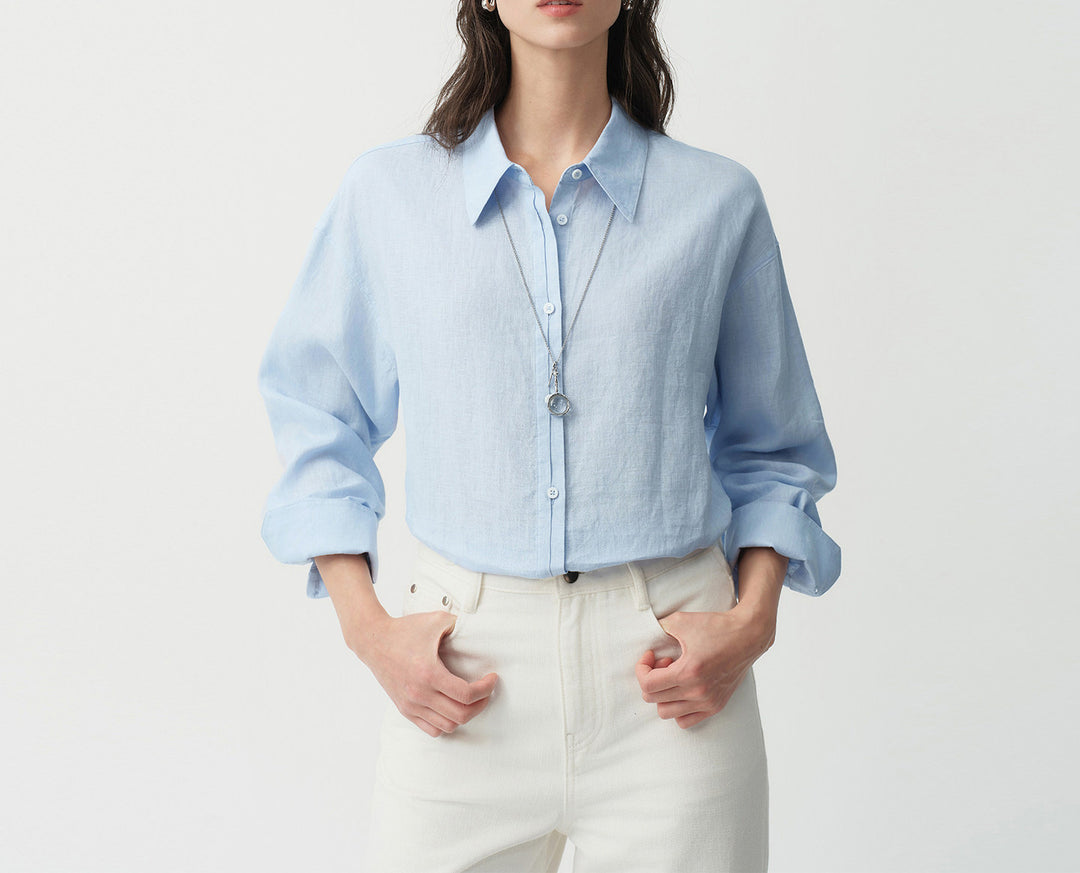 Damen Modische Leinenbluse mit langen Ärmeln Echoarchiv