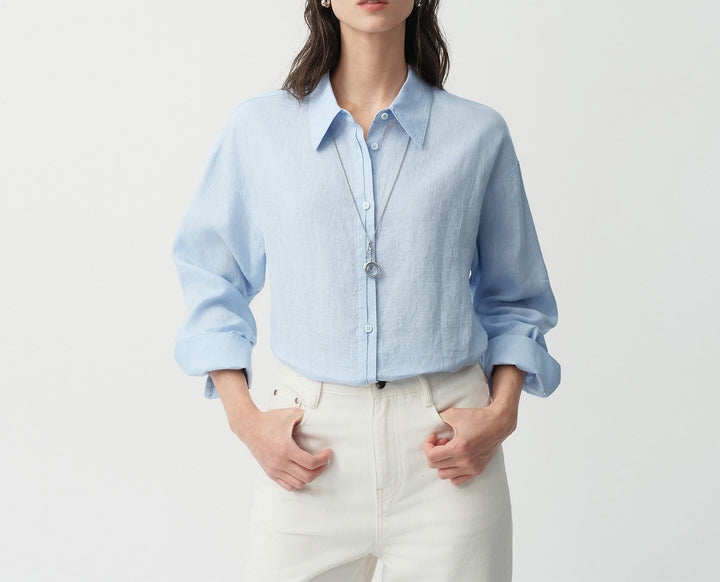 Damen Modische Leinenbluse mit langen Ärmeln Echoarchiv