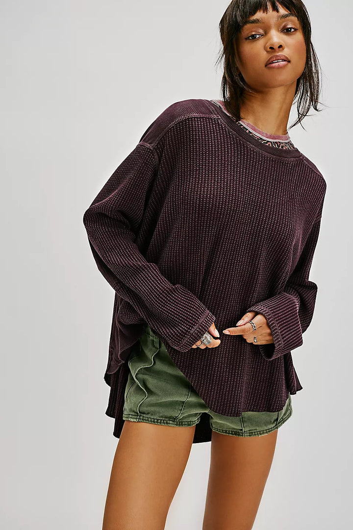 Damen Oversized Waffelstrick-Pullover mit weitem Schnitt und tiefem Raglan – Mavelle