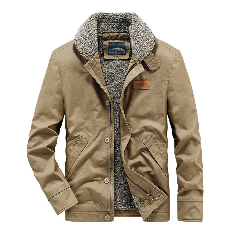 Herren Canvas-Workerjacke mit Sherpa-Innenfutter, Reiß- und Druckknopfverschluss Echoarchiv