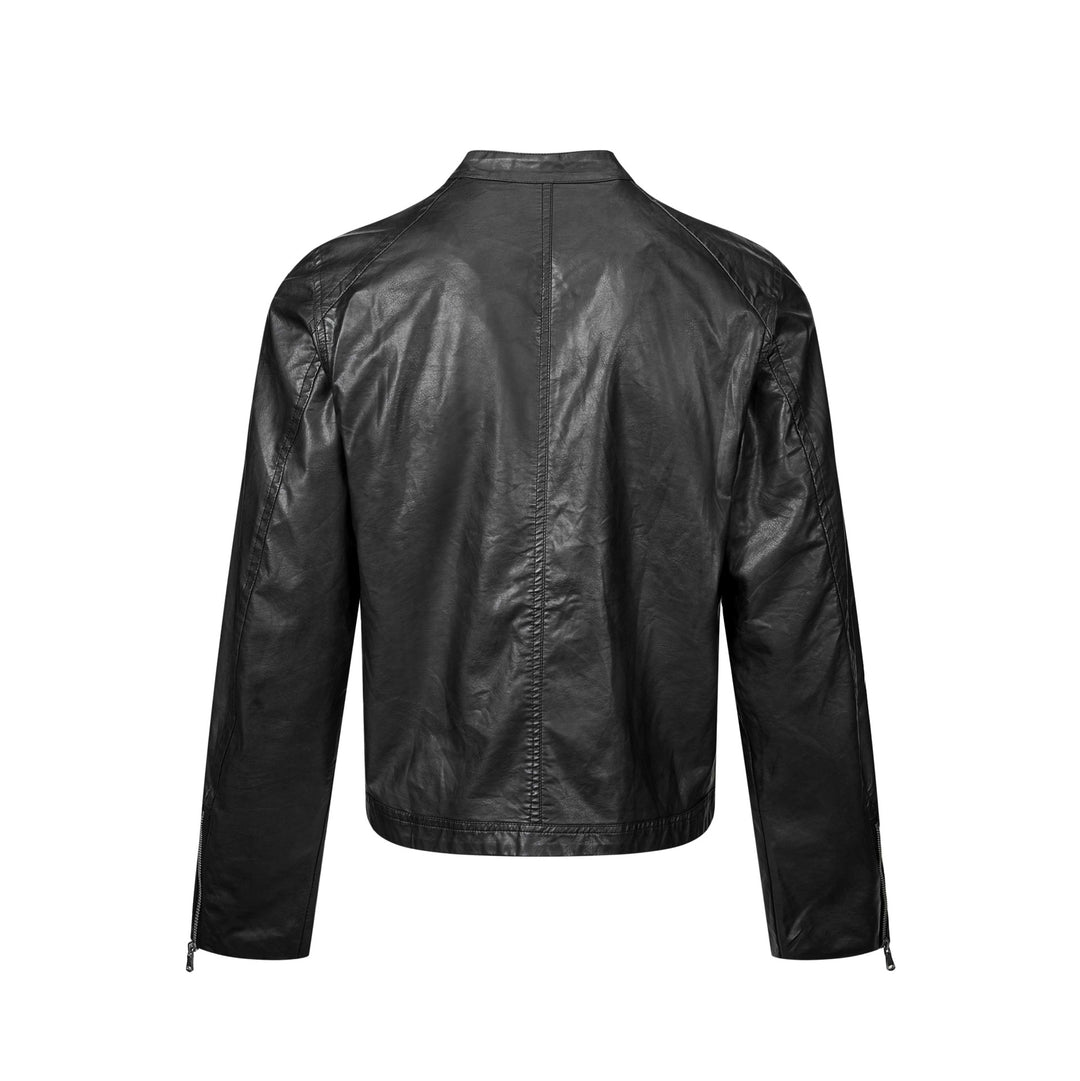 Herren Vintage-inspirierte Bikerblouson-Lederjacke mit Stehkragen und Zweiwege-Reißverschluss Echoarchiv