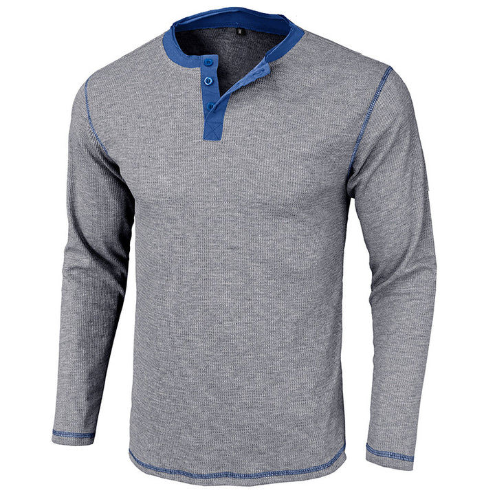 Herren Langarm-Henley-Shirt mit strukturiertem Gewebe und modischen Akzenten Echoarchiv