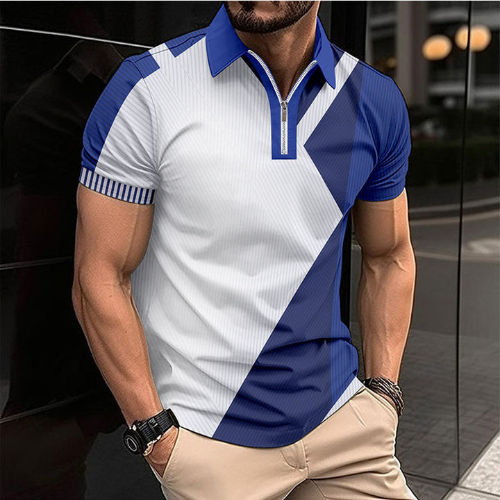 Herren Kurzarm Poloshirt mit modernem Reißverschluss und geometrischem Design Echoarchiv