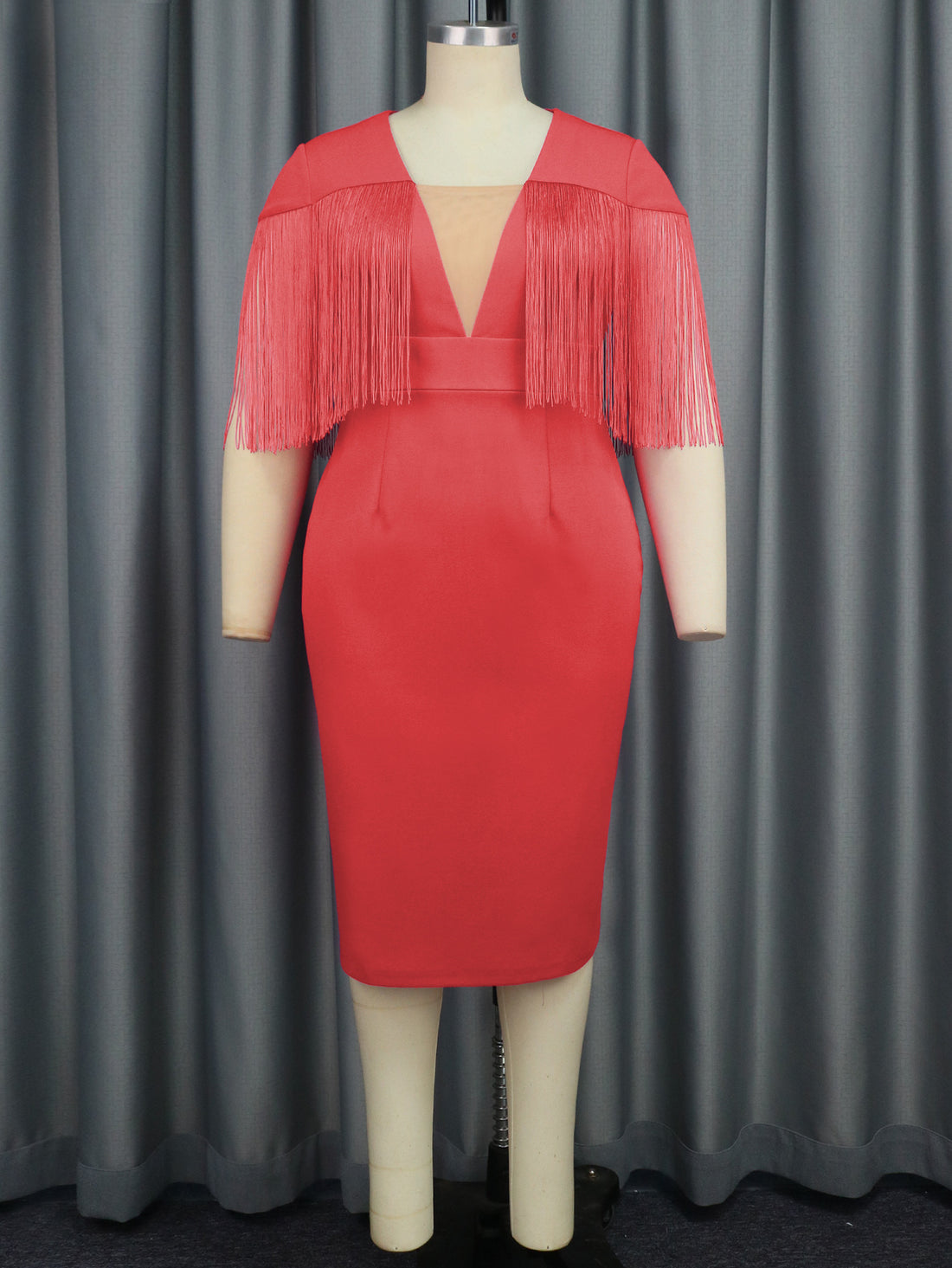 Damen Figurbetontes Kleid mit fransigen Ärmeln – Élara