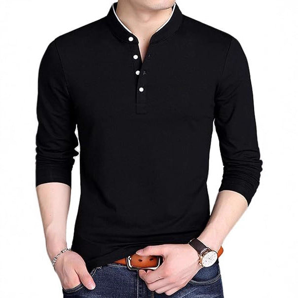 Herren Langarm-Henley-Shirt mit modernem Kragen und Knopfleiste Echoarchiv