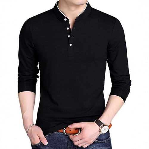 Herren Langarm-Henley-Shirt mit modernem Kragen und Knopfleiste Echoarchiv