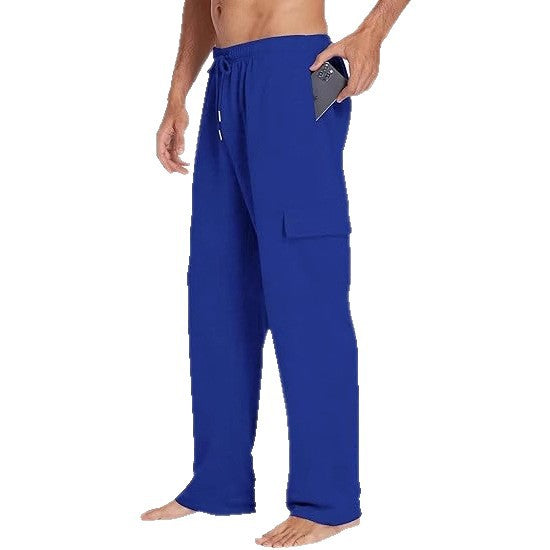 Herren komfortable Cargo-Loungehose mit elastischem Bund, Kordelzug, geradem Bein und aufgesetzten Klappentaschen – Bravaro