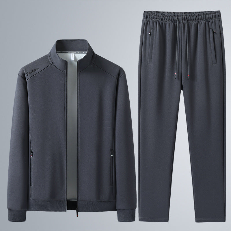 Herren Zweiteiliges Sport-Lounge-Set mit Stehkragen, verdecktem Reißverschluss & Kordelbund Echoarchiv