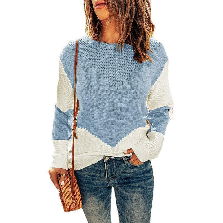 Damen Farbblock-Strickpullover mit strukturiertem Yoke und gerippten Ärmeln Echoarchiv