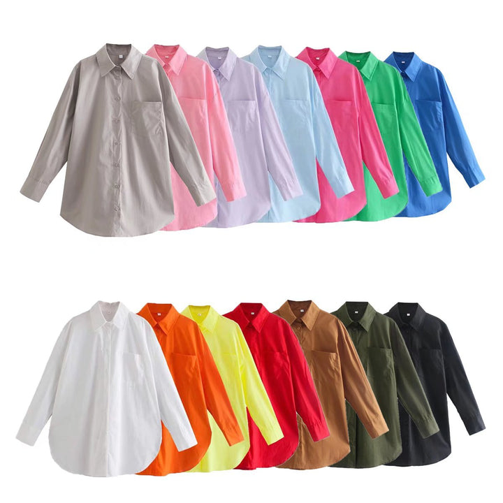 Damen nan oversized Hemdbluse mit Brusttasche, überschnittener Schulter und abgerundetem Saum Echo Archiv