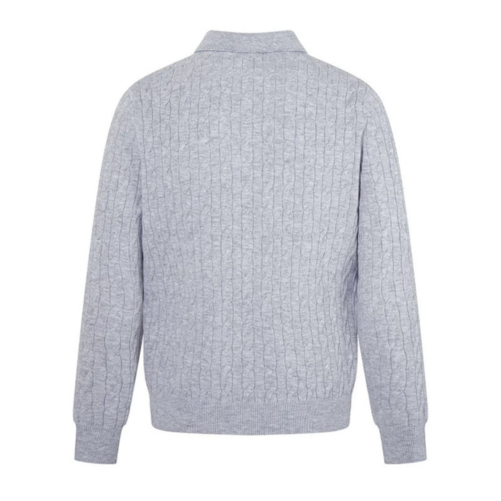 Herren Strick-Polo mit Zopfstrickmuster, Hemdkragen und Knopfleiste Echoarchiv