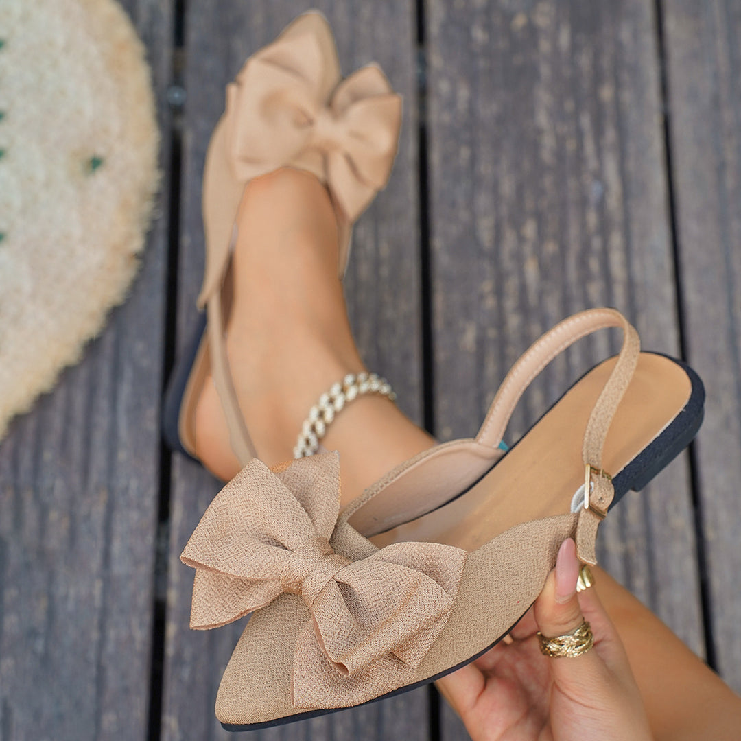 Damen elegante spitze Ballerinas mit großer Zierschleife und schimmerndem Obermaterial – Lioré