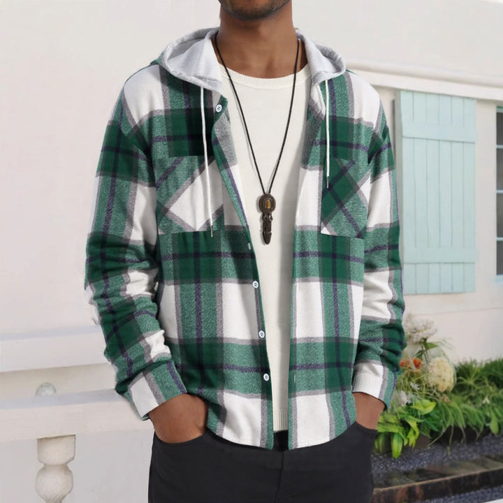Herren Karierte Flanelljacke mit Hoodie und praktischen Taschen Echoarchiv
