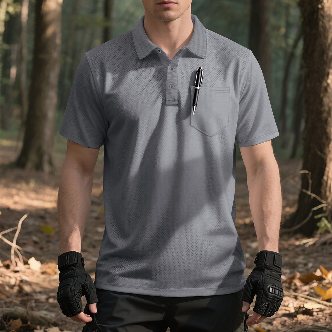 Herren nan funktionelles Kurzarm-Poloshirt mit Brusttasche, eingearbeiteter Stiftlasche und mikroperforierter Belüftung Echo Archiv