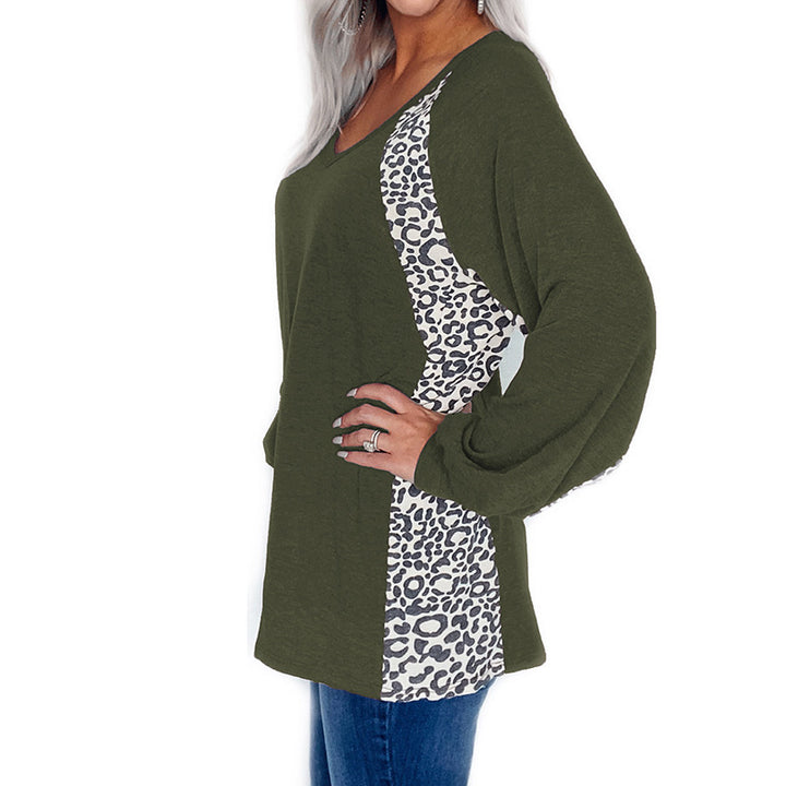 Damen Oversize V-Ausschnitt Langarm-Tunik mit Leo-Seiteneinsätzen und lässiger Silhouette Echoarchiv