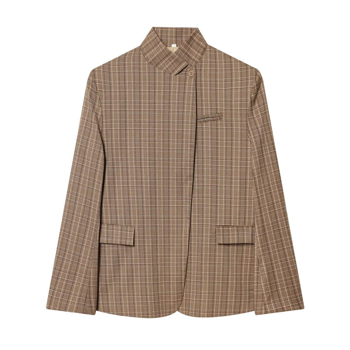 Damen Taillierter karierter Blazer mit Stehkragen und verdeckter Knopfleiste Echo Archiv