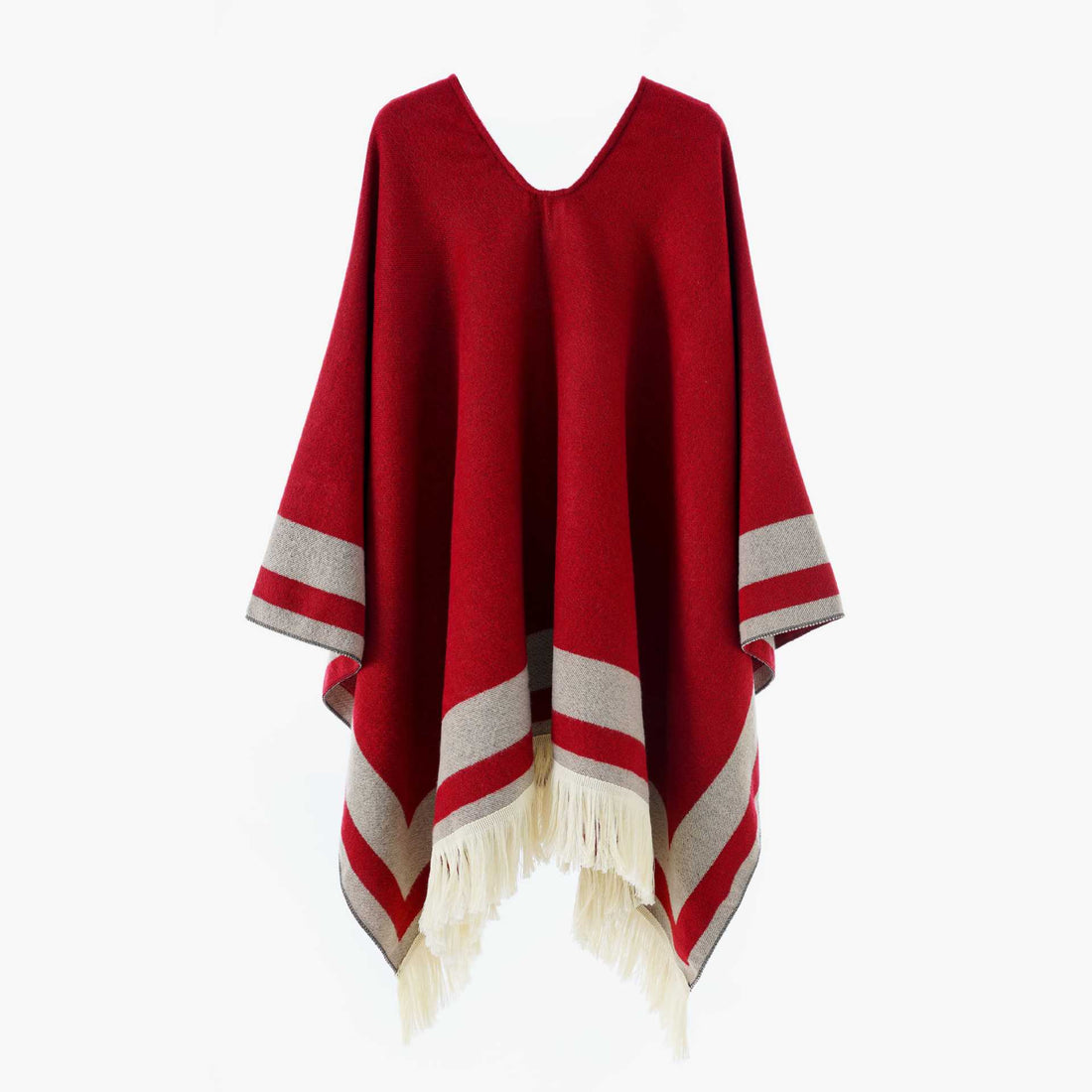 Damen Oversize Poncho-Cape mit V-Ausschnitt und Fransensaum – Avérine