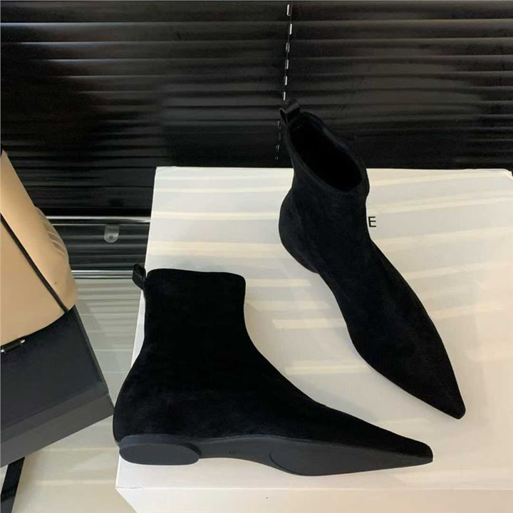 Damen spitz zulaufende Sock‑Stiefeletten aus Velourslederoptik mit engem Schaft Echo Archiv