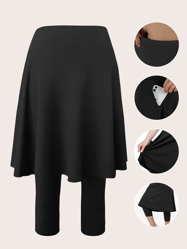 Damen Leggings mit integriertem Rock hoher Taillenbund und Seitentasche echoarchiv-