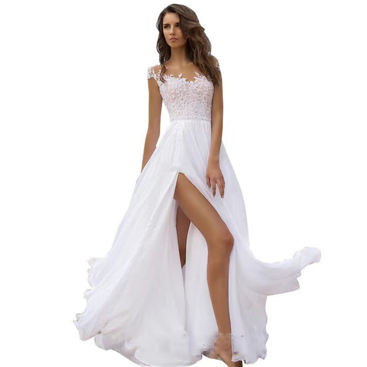 Damen Hochzeitskleid mit elegantem Spitzenoberteil und schwingendem Rock Echoarchiv