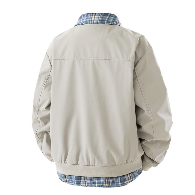Herren winddichte Overshirt-Jacke mit karierter Fütterung, Reißverschluss und Druckknopf-Taschen – Taviero