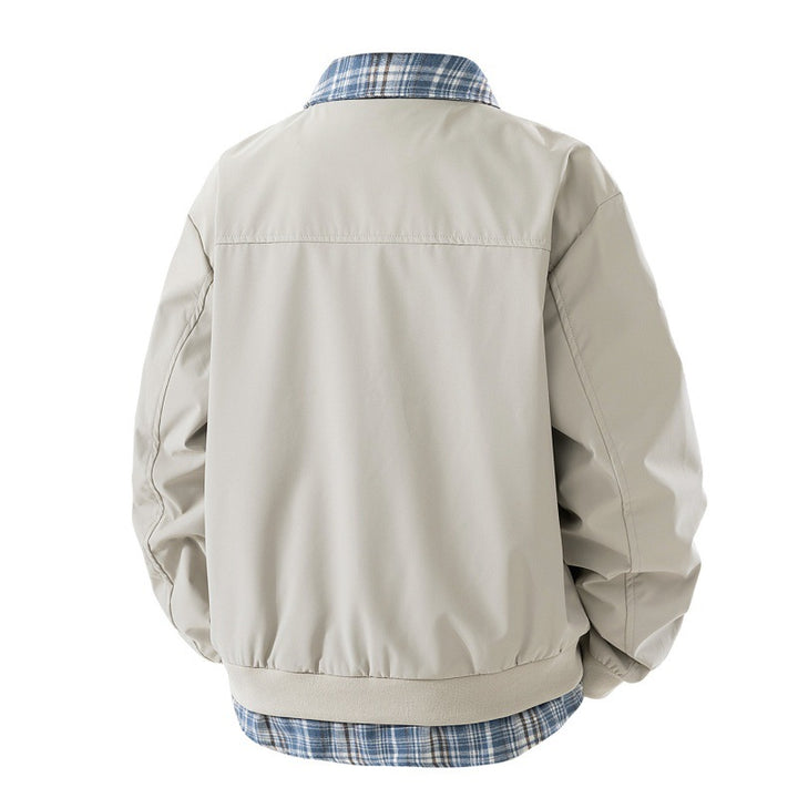 Herren winddichte Overshirt-Jacke mit karierter Fütterung, Reißverschluss und Druckknopf-Taschen – Taviero