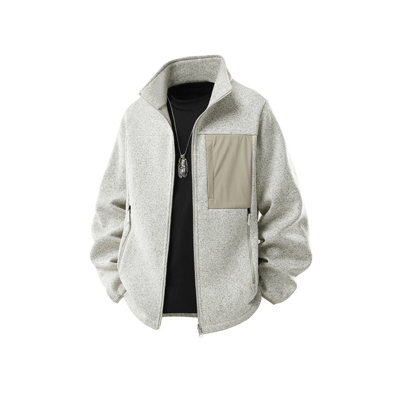 Herren Struktur-Fleece-Zipjacke mit hohem Stehkragen und Nylon-Brusttasche Echo Archiv
